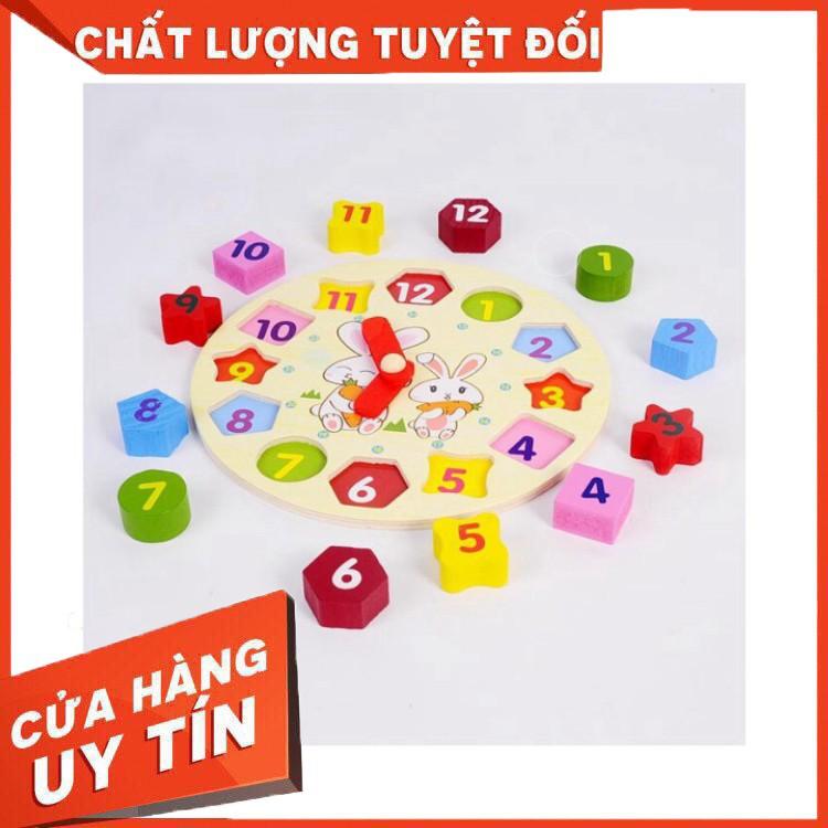 GIÁ SỐC- HCM- Đồng Hồ Bằng Gỗ Đồng Hồ Số Hình Khối Giúp Bé Phân Biệt Hình Khối, Màu Sắc