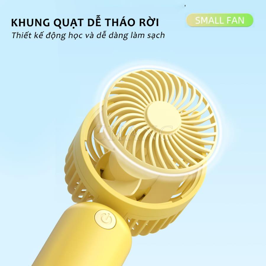 Quạt tích điện mini cầm tay sạc pin USB 3 cấp độ gió dung lượng pin 1200mAh tặng sticker dễ thương bh 6 tháng