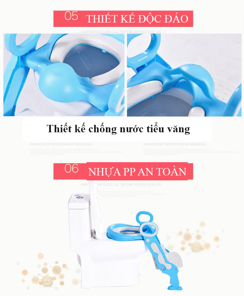 Cầu thang nhà vệ sinh Ghế ngồi bồn cầu có thang vịn cho bé, có đệm