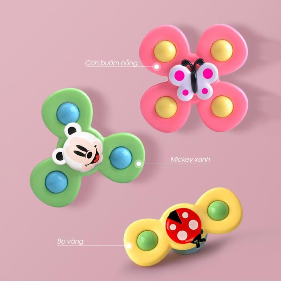 Set 3 đồ chơi con quay spinner hình côn trùng vui nhộn cho bé, bộ 3 chong chóng dính tường cho bé.