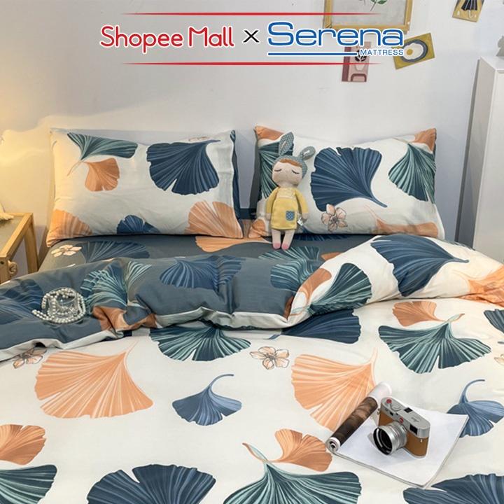 Ga Giường Đẹp 5 Món Cotton Living SERENA Cao Cấp Set Chăn Ra Grap Drap Gối Đệm Nệm Trần Bông Trải Phủ Bọc Giường Cao Cấp