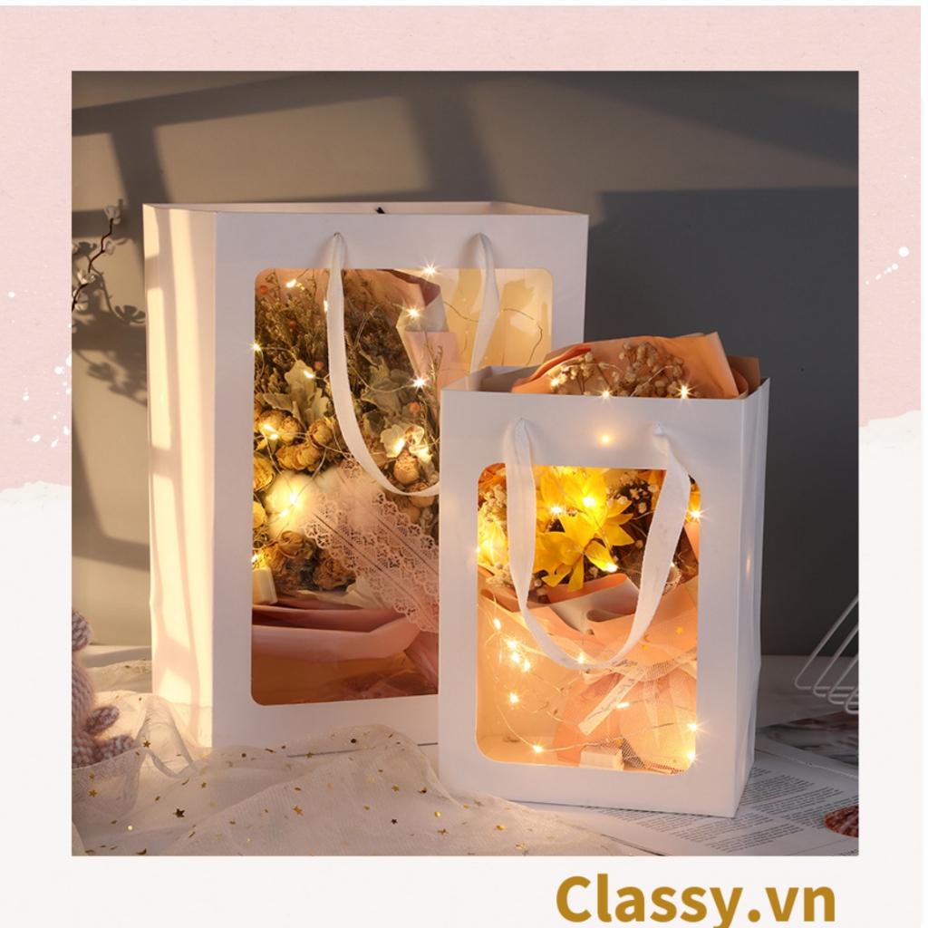 Túi giấy Classy hồng trong suốt kích thước 25x15x35CM dùng làm quà tặng đựng hoa, đựng gấu bông Q1404