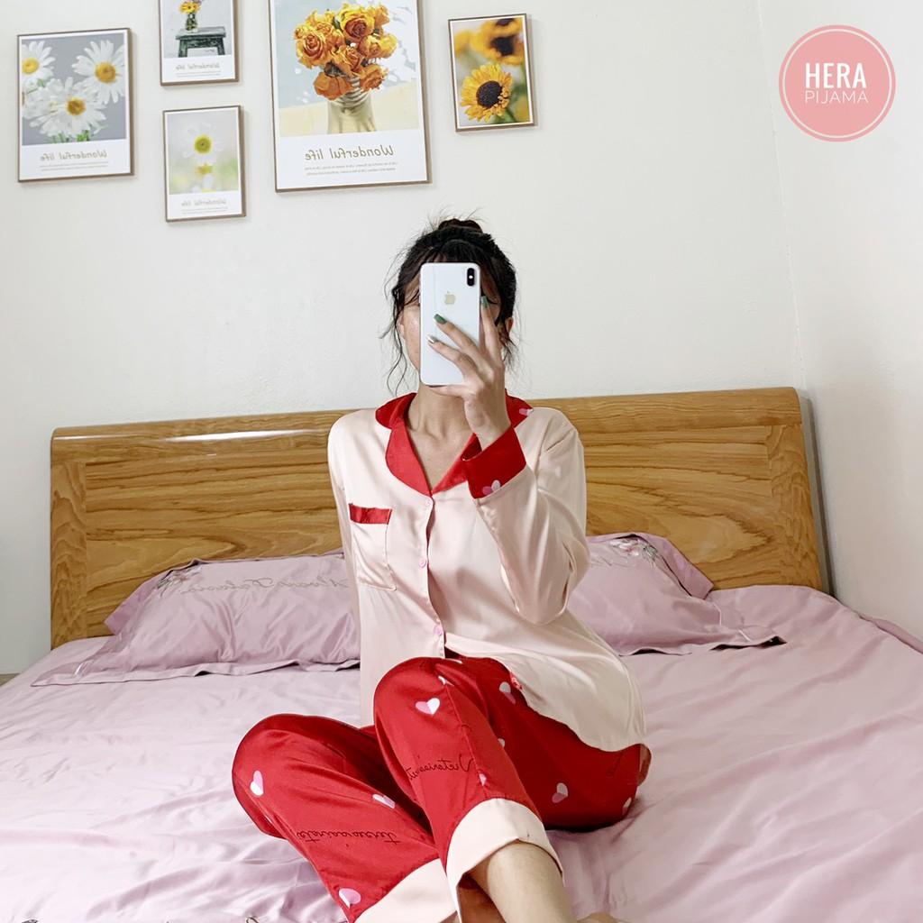 Đồ Bộ Nữ, Đồ Pijama Lụa Hàn Cao Cấp Phối Họa Tiết Trẻ Trung - Hera Pijama