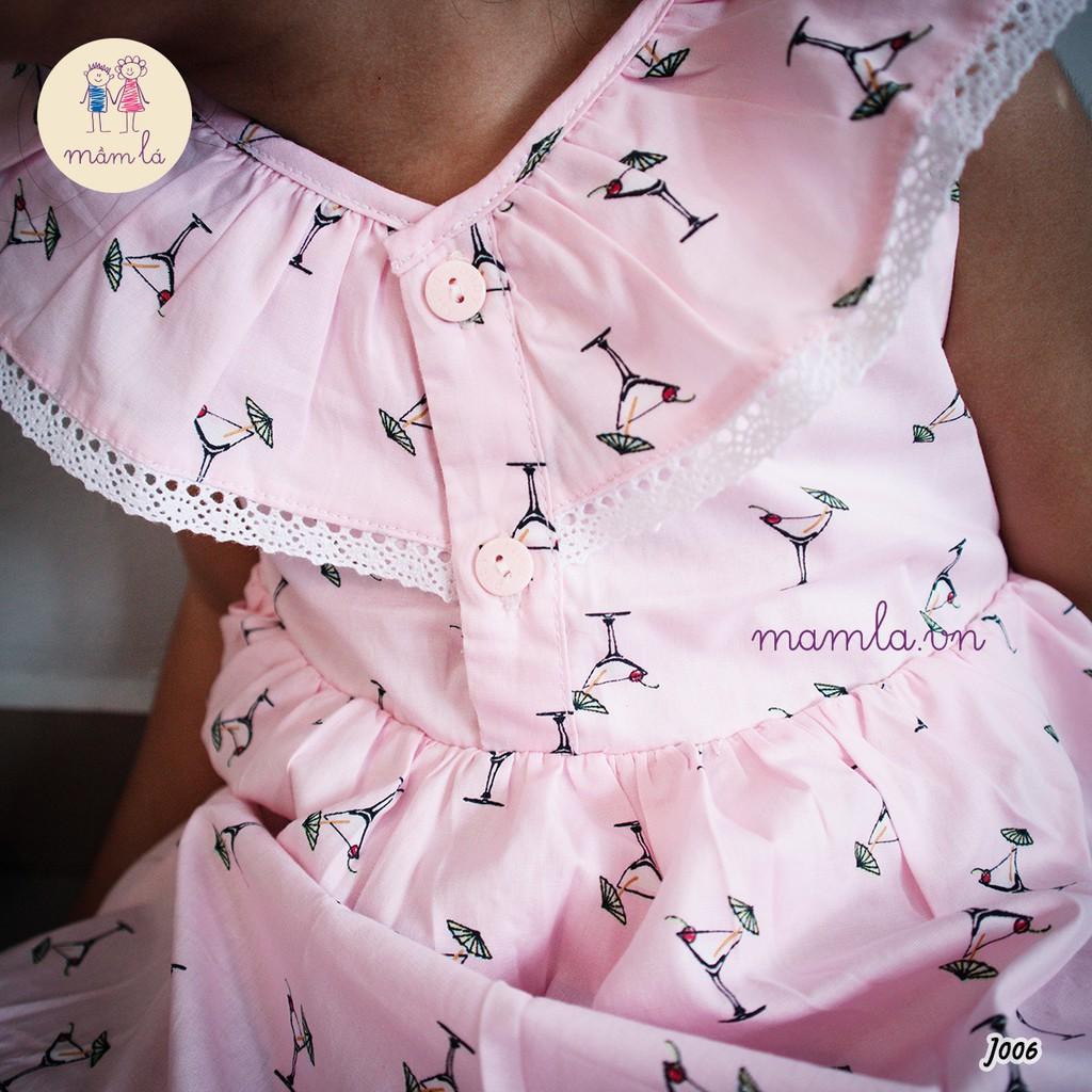 Đầm hồng nhạt cổ nhún ren họa tiết ly cocktail | 2Y-6Y