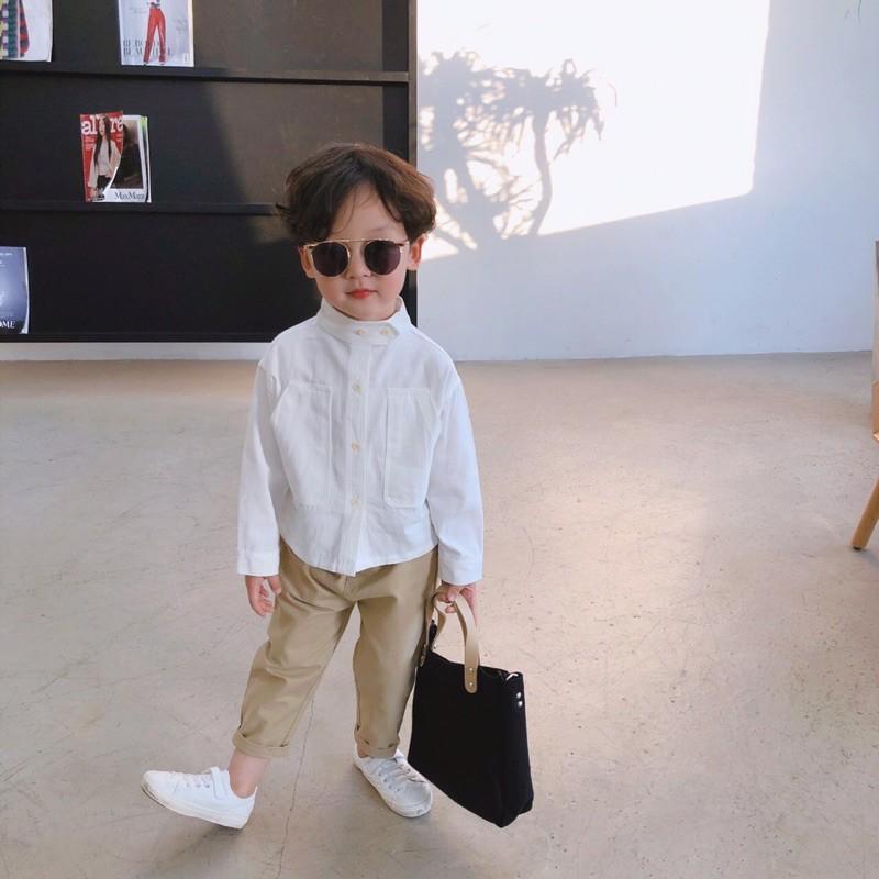 Set quần kaki mềm phối áo sơ mi cổ trụ form lửng TH002 sang chảnh cho soái ca