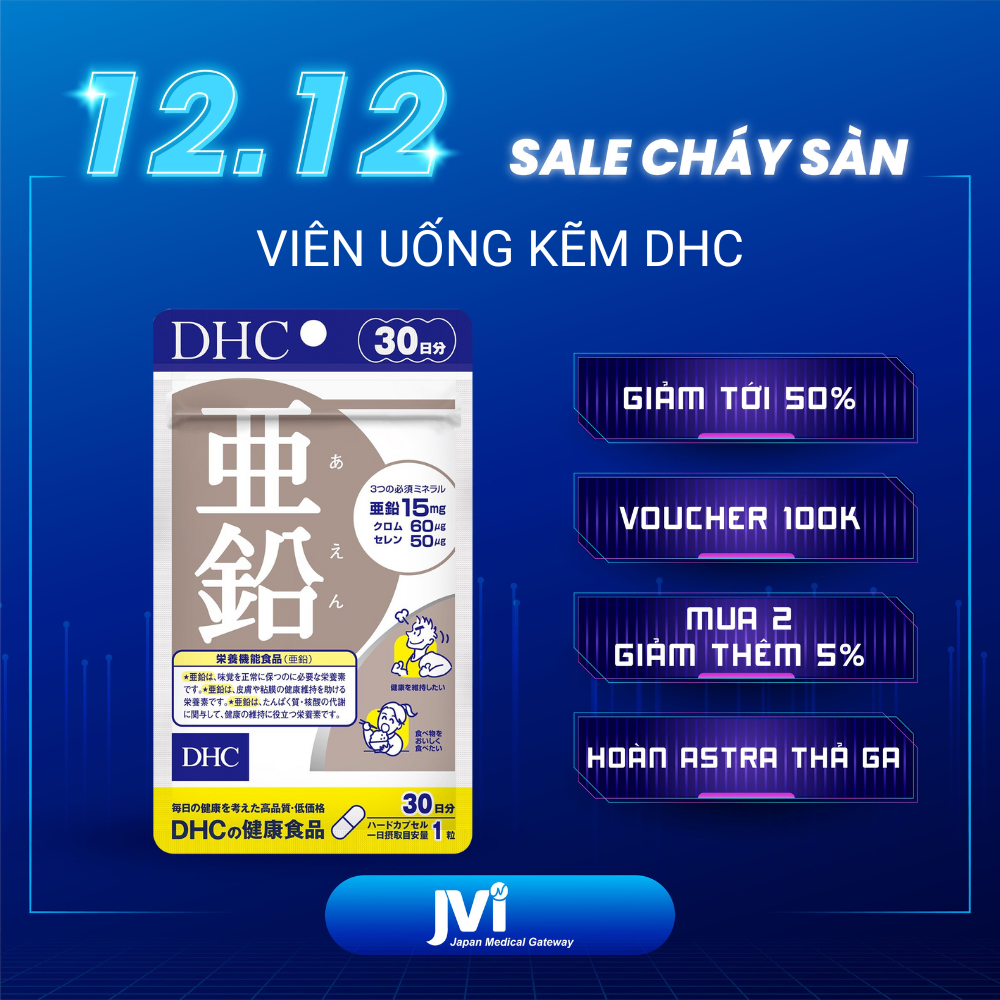 Viên Uống DHC Bổ Sung Kẽm Zinc Tăng Sức Đề Kháng, Giảm Rụng Tóc 30 Ngày Chính hãng Công ty