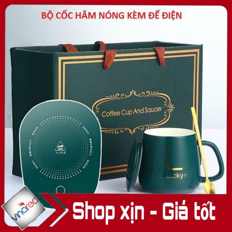 Bộ ly sứ điện hâm nóng Lucky xanh ngọc