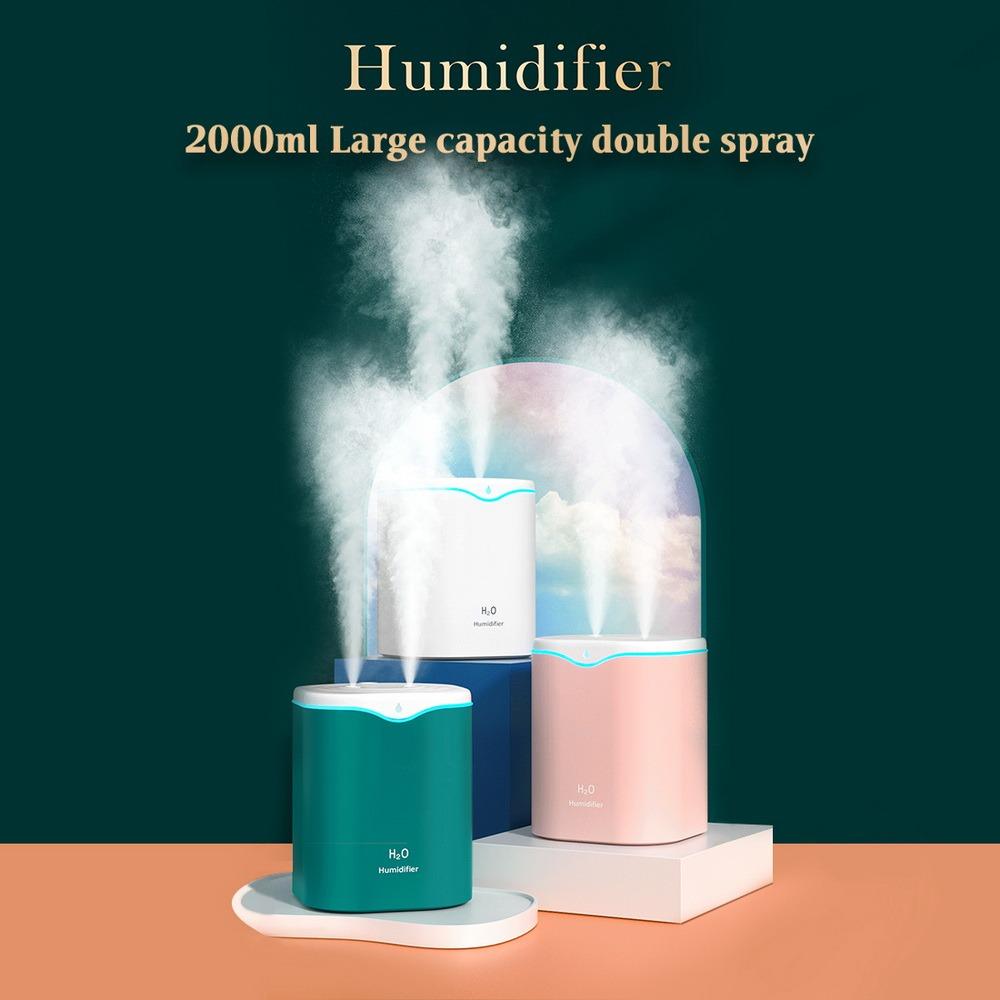 2000ML USB Máy Tạo Độ Ẩm Không Khí Đôi Cổng Xịt Tinh Máy Khuếch Tán Tinh Dầu Mát Sương Phun Sương Tạo Ẩm Hình Ếch Con Cho Nhà Văn Phòng