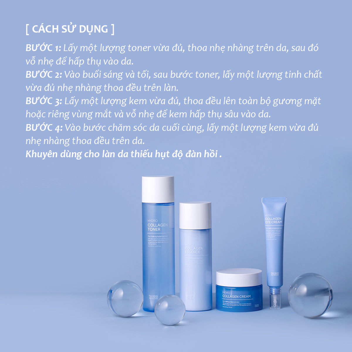 Bộ 4 sản phẩm chống lão hóa, săn chắc da Tenzero Hydrolyzed Collagen