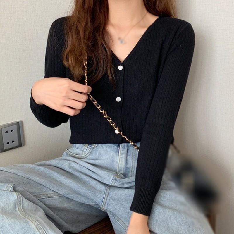 Áo Khoác Cardigan Dáng Rộng Cổ Chữ V Màu Trơn Thiết Kế Đơn Giản Cho Nữ