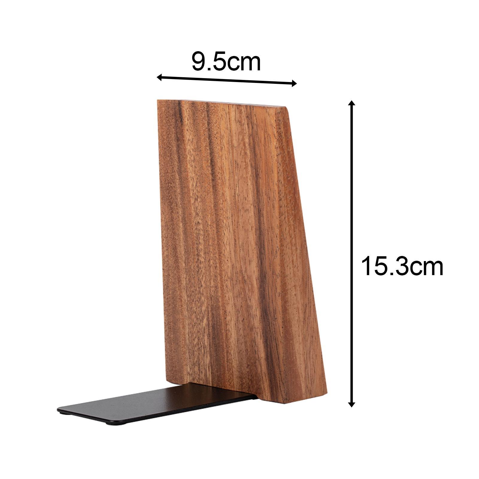 2 Pieces Wooden Books Ends Book Holder Handmade Solid Non Slip for Bookshelf