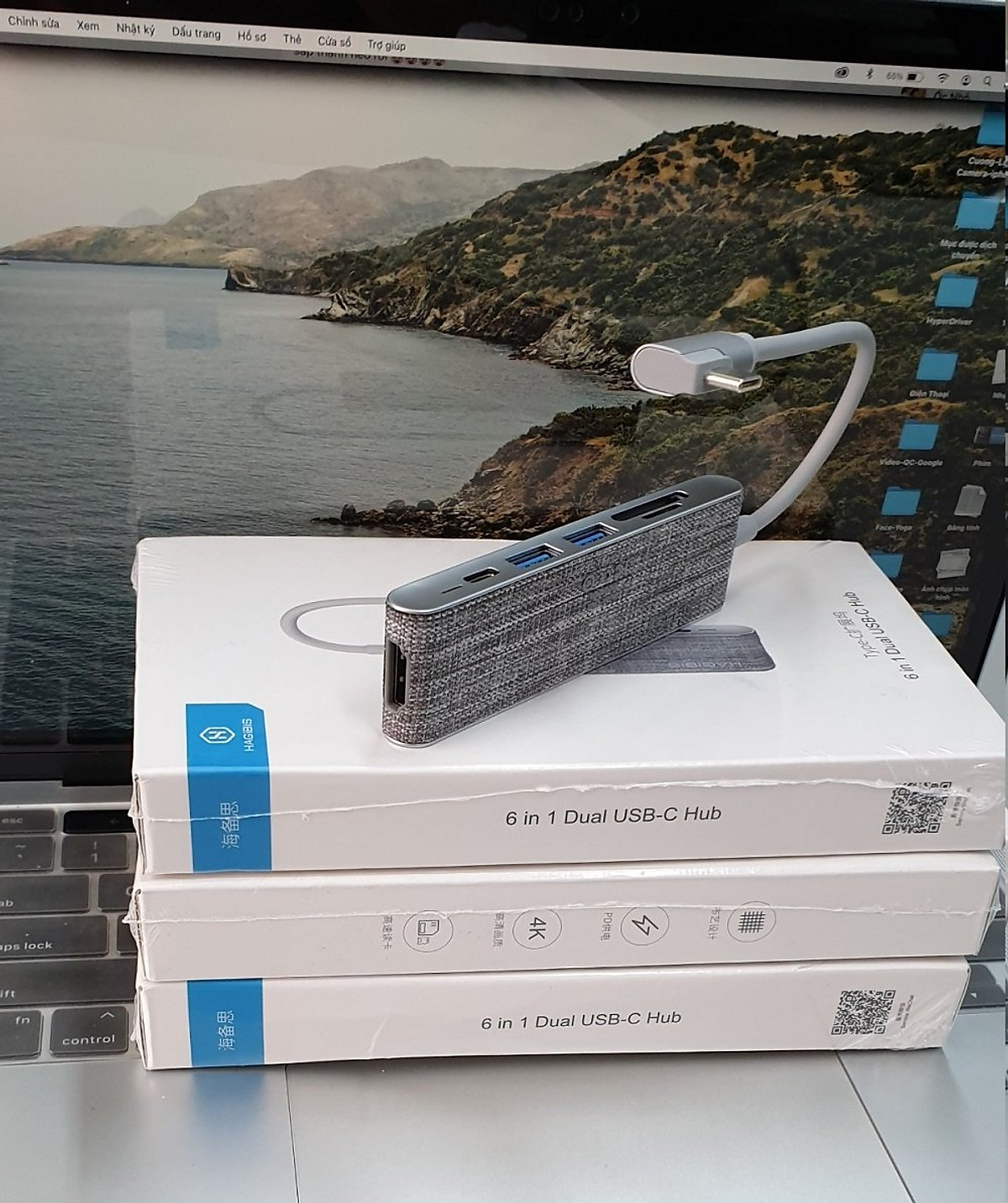 USB-C Hub Hagibis 6in1 (HDMI+2USB 3.0+SD/TFCard+typeC)- Hàng nhập khẩu