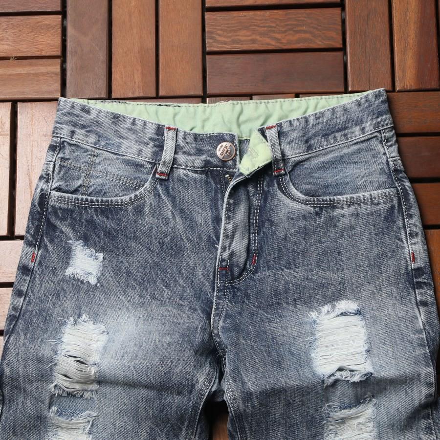 Quần short jean nam xám nhạt rách GN412 Gấu Nâu