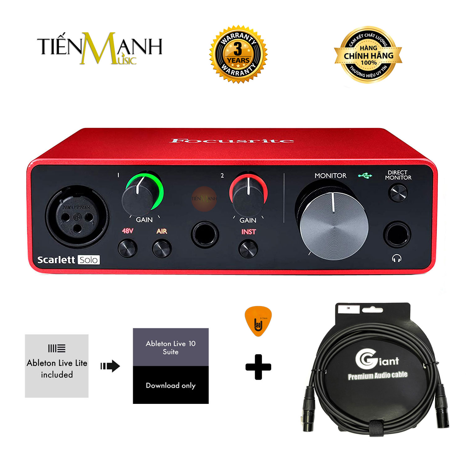 Focusrite Scarlett Solo Gen 3 Sound Card Âm Thanh Hàng Chính Hãng - Focus USB Audio Interface SoundCard (3rd - Gen3) - Kèm Móng Gẩy DreamMaker