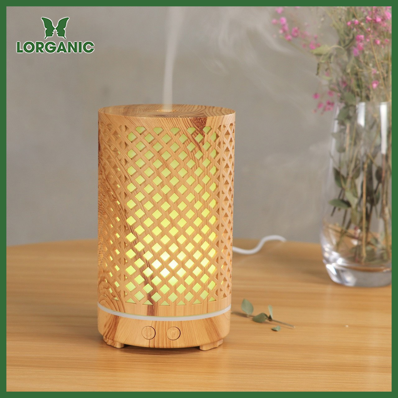 Combo máy khuếch tán/ máy xông tinh dầu Lorganic hình Trụ Lưới FX2065 + tinh dầu cam hương Lorganic