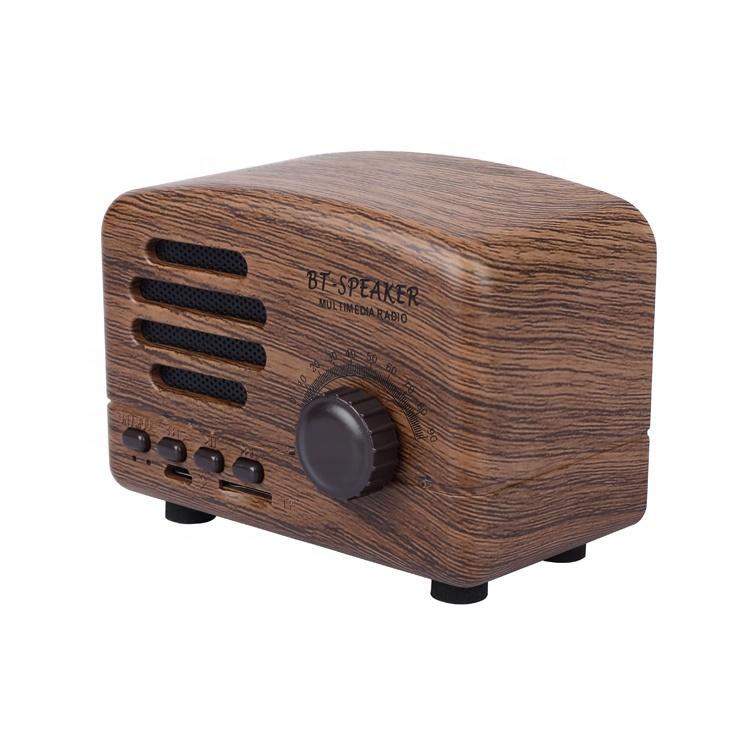 Hiệu ứng gỗ di động 5W 600mah âm trầm stereo loa bt cổ điển retro với đài fm Color: Pink