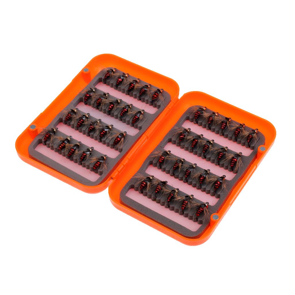 Fly Fishing Flies with Box 40pcs Salmon Dry Fly Fishing Flies Lures Gold
