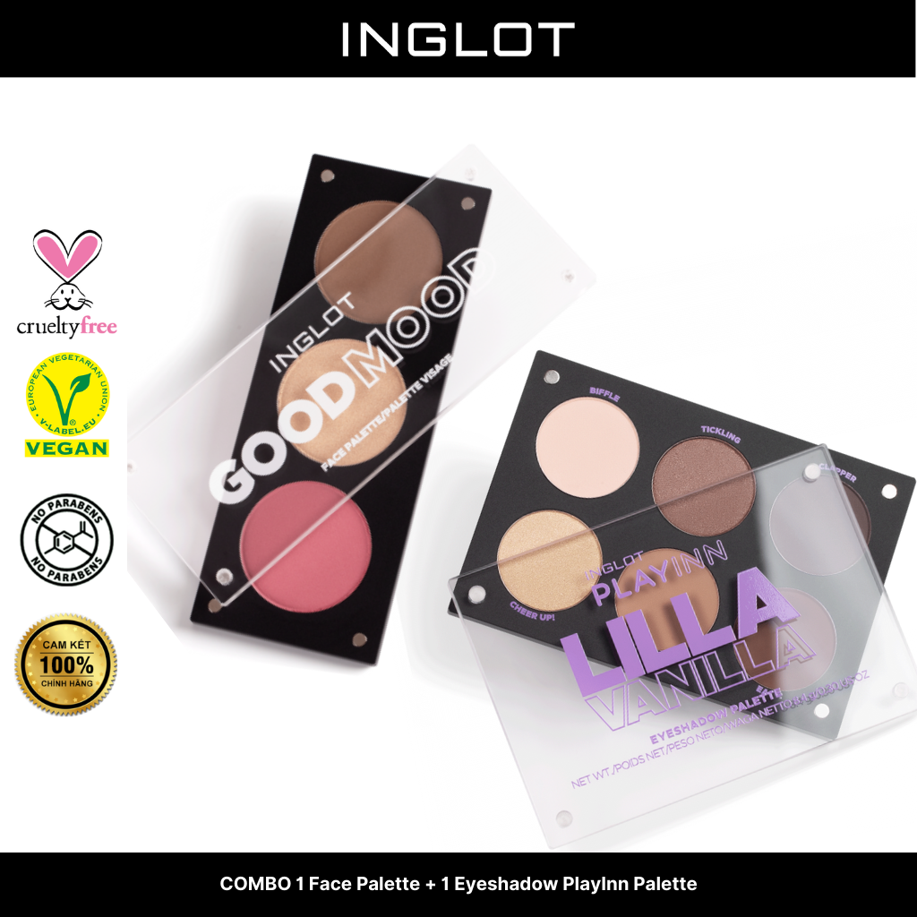 Bộ trang điểm má hồng, bắt sáng, tạo khối 3in1 Face Palette + Bảng phấn mắt 6 ô lâu trôi PlayInn Palette Inglot