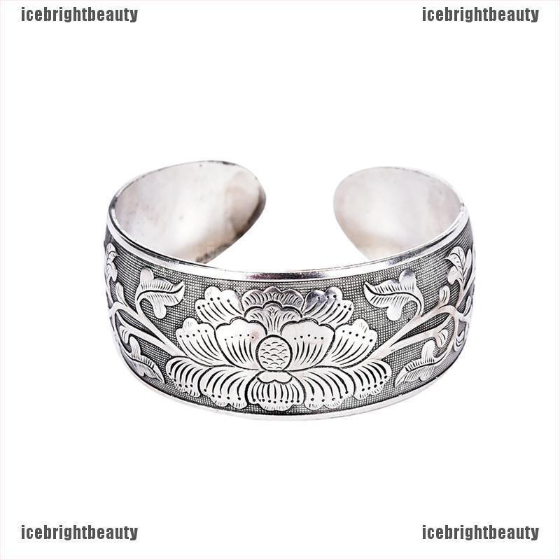 ICEB Beautiful New Tibetan Tibet Silver Totem Bangle Cuff Peony Bracelet Jewelry