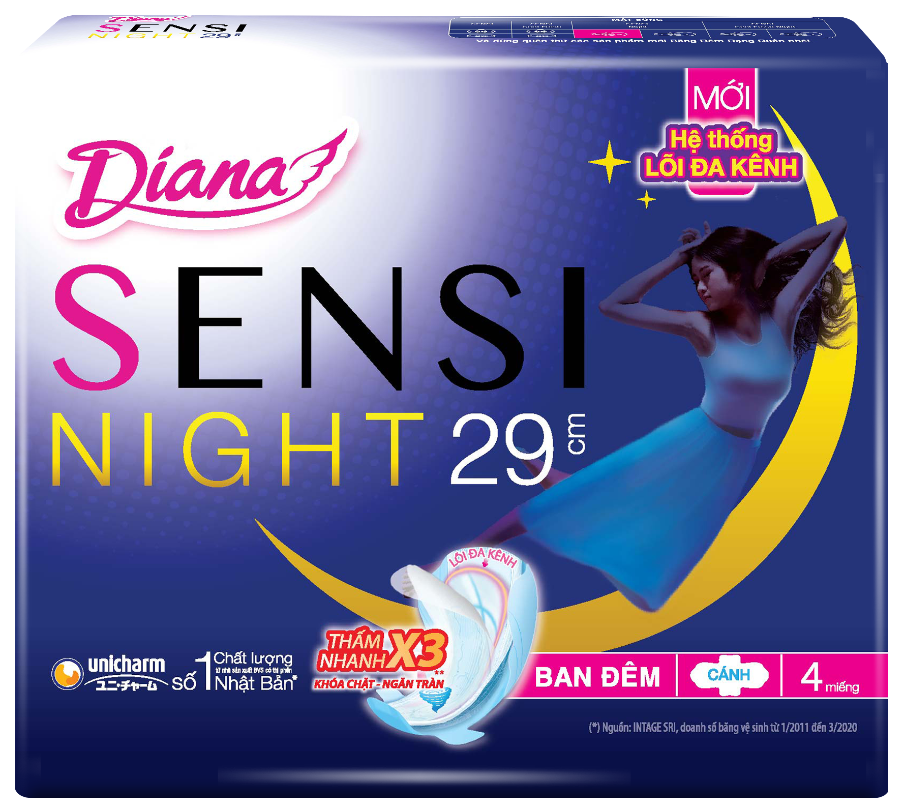 Combo 6 Băng Vệ Sinh Diana Sensi Night 29cm (Gói 4 Miếng)