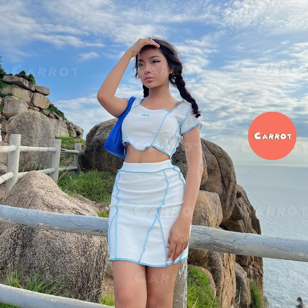 Áo croptop và chân váy set đồ nữ đi chơi đi du lịch sang chảnh phong cách hàn quốc trendy carrotxinhdep chất co giãn -91