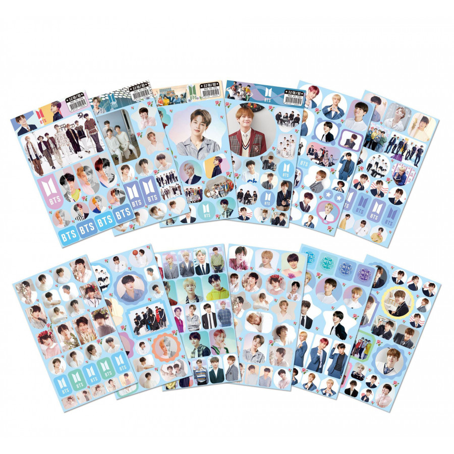 Combo 12 hình dán Sticker BTS gồm nhiều tấm ảnh khác nhau