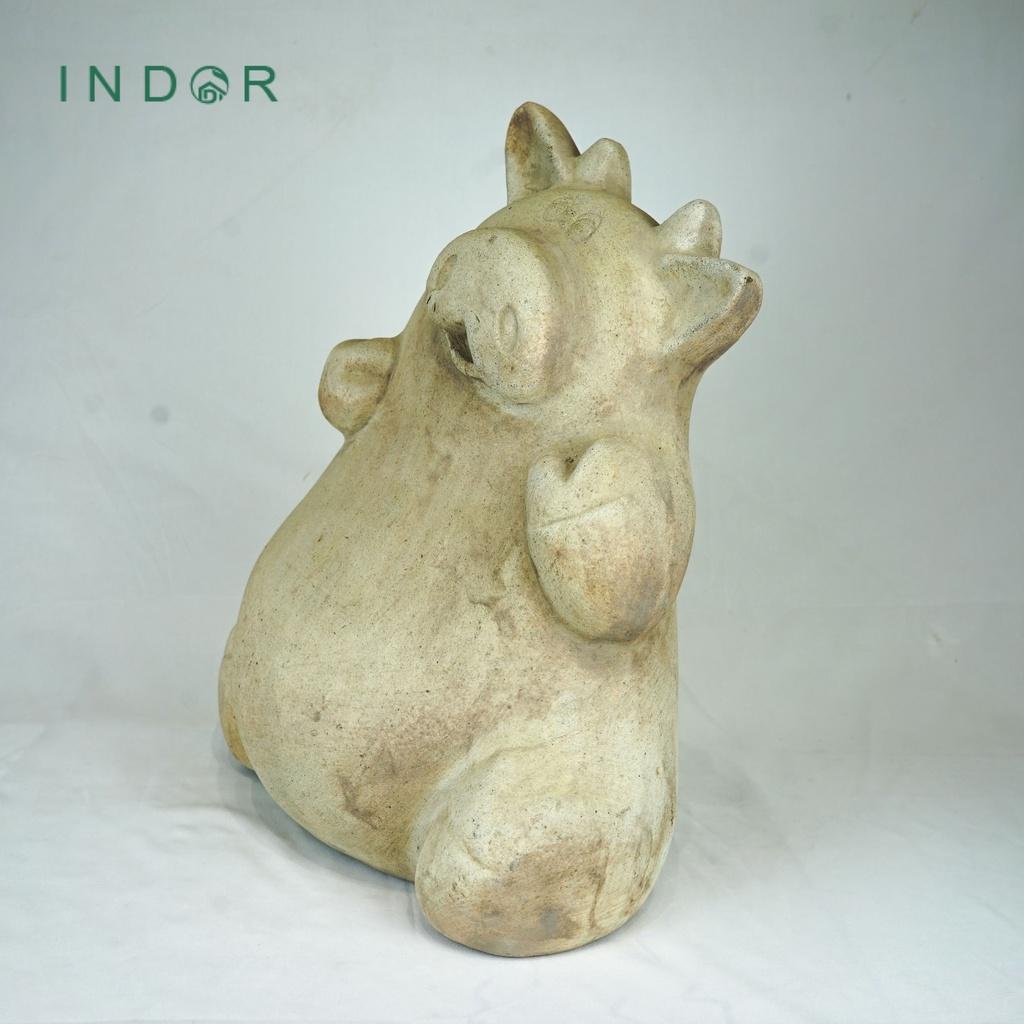 Tượng chú bò dễ thương chất liệu đất nung terracotta Tượng decor Noel Tượng trang trí nội ngoại thất