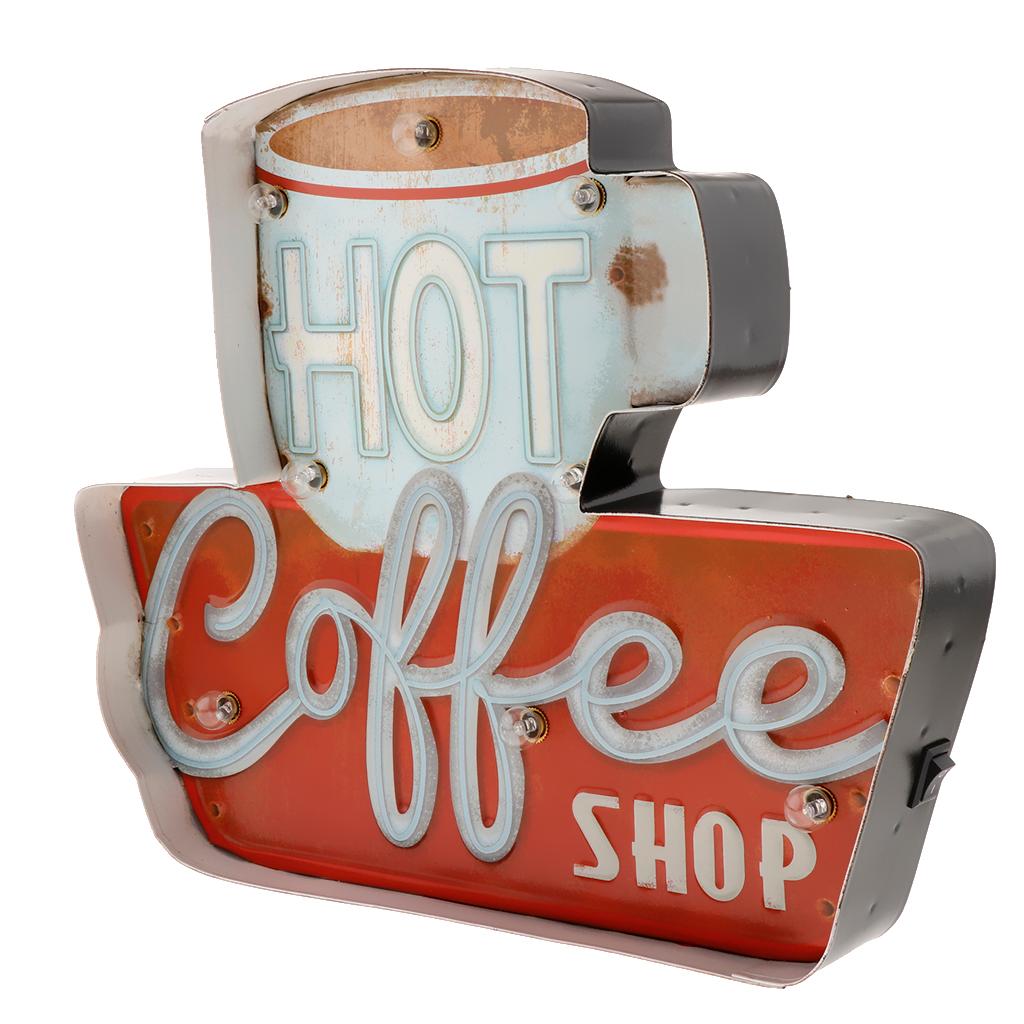 3D Metal Tin Sign Coffee Plaque LED Light Box Cafe Pub Bar