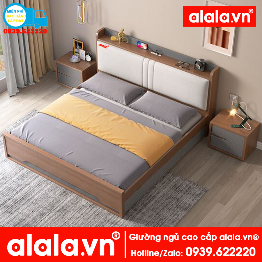 Giường ngủ ALALA 1m2 x 2m cao cấp - Gỗ MDF HMR Lõi Xanh chống nước - Thương hiệu alala.vn - ALALA39