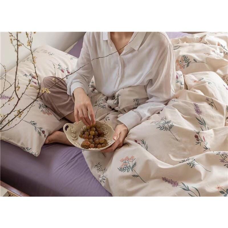 Bộ Chăn Ga Gối Cotton Living Hàng 100%cotton Nhập Khẩu Cao Cấp 4 Món Hoa Nhí Mang Phong Cách Cổ Điển