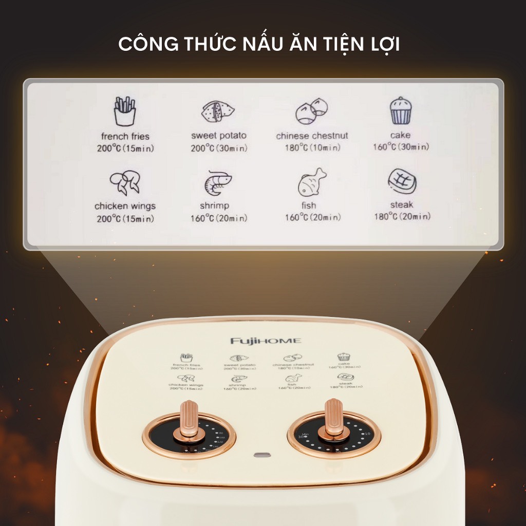 Nồi chiên không dầu 6.5L nhập khẩu Nhật Bản Fujihome A6W tự ngắt an toàn chống dính cao cấp - hàng chính hãng