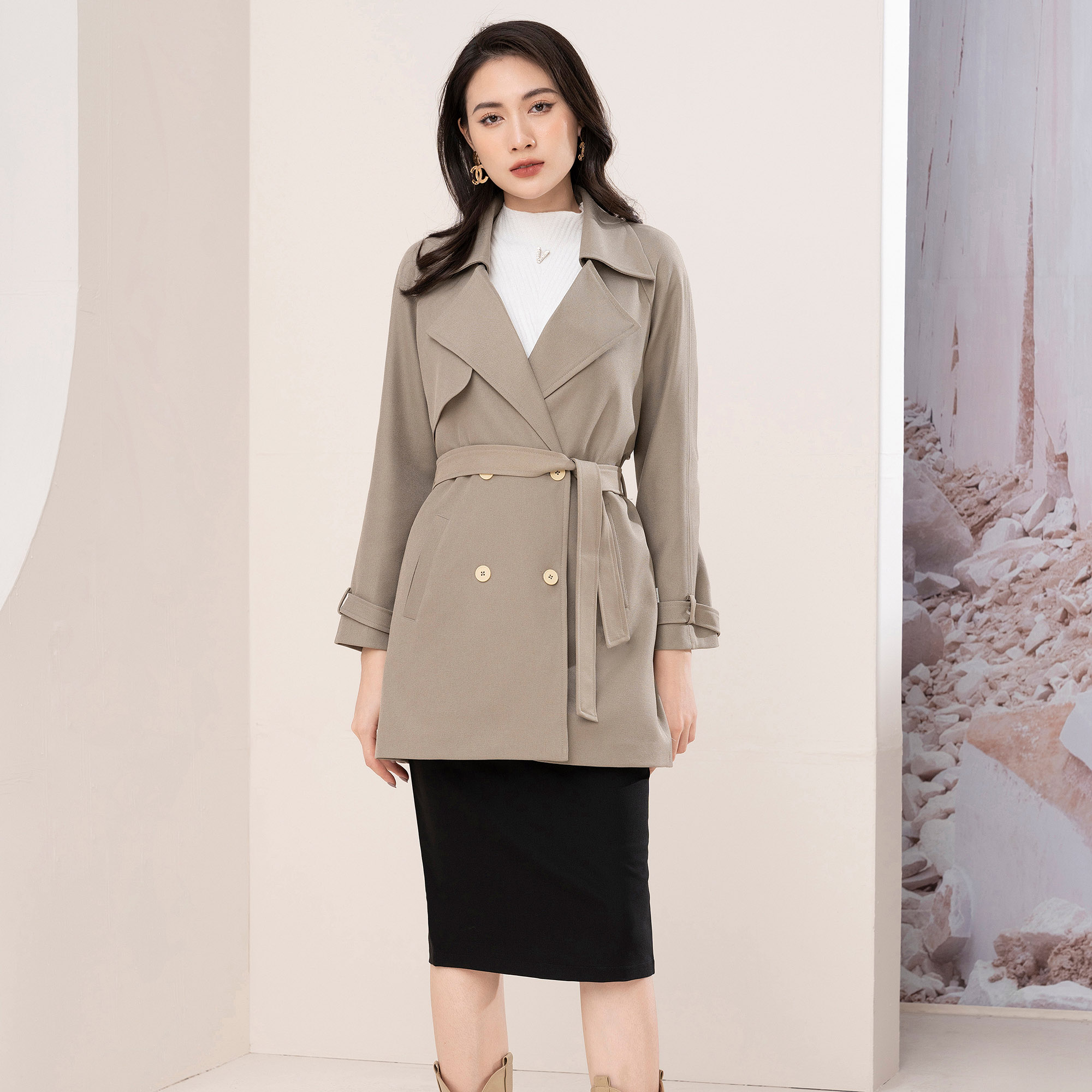 Áo khoác dạ váy cao cấp 1 cúc cổ xẻ thời trang TA441