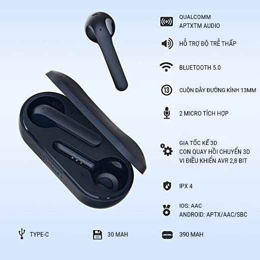 Tai nghe Bluetooth không dây TicPods 2 Pro Xanh Navy - Hàng chính hãng 100%