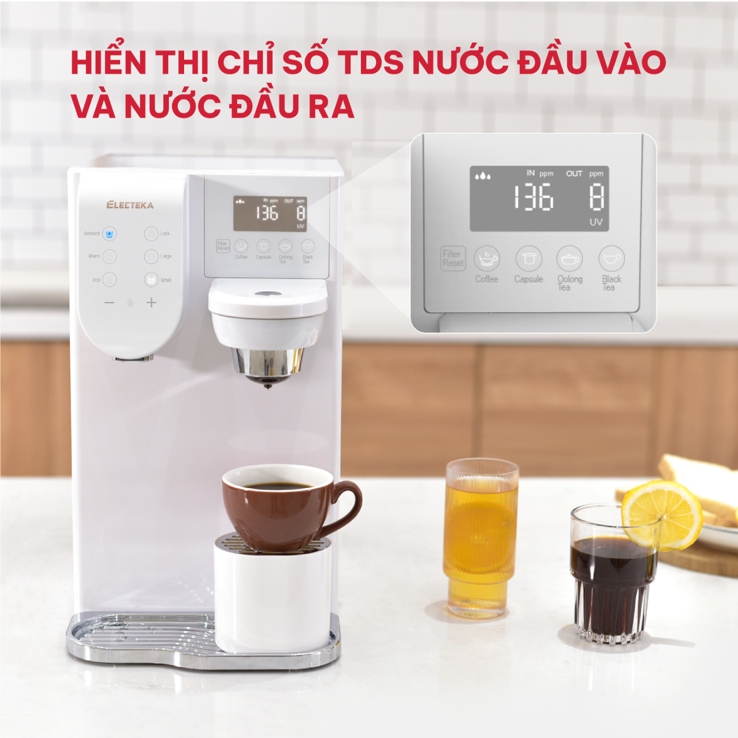 Máy lọc nước RO để bàn đa năng Electeka E8W - Hàng chính hãng