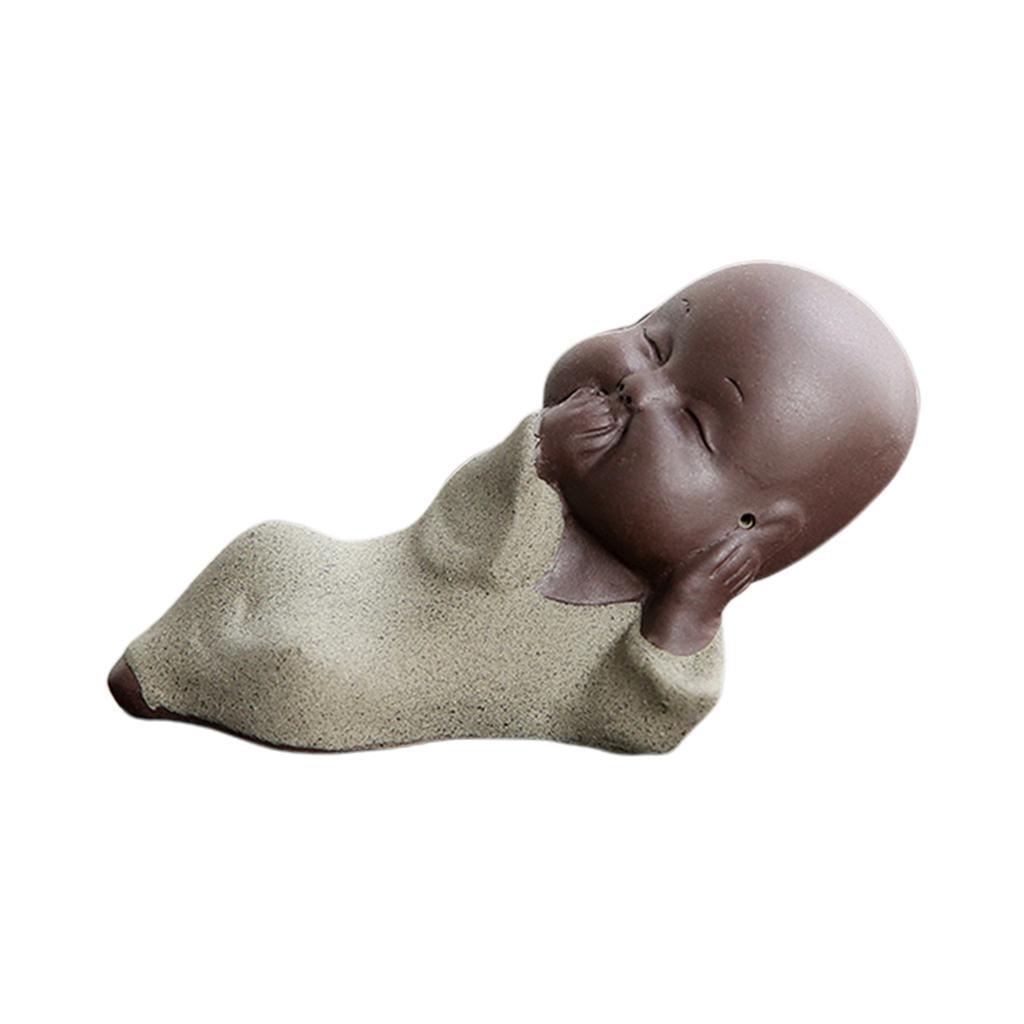 Ceramic Small Buddha Statue Baby Kids Monk Figurine Tea Pet Ornaments A.