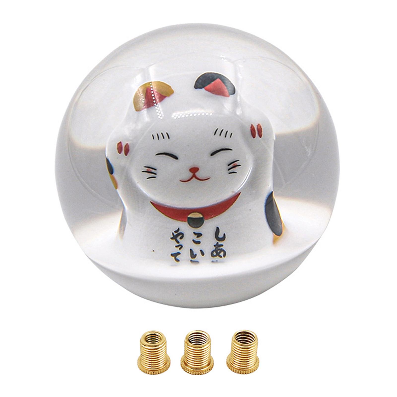Cute Fortune Lucky Cat 70MM Round Ball Gear Shift Knob with Adapters JDM M10X1.25 M8X1.25 Universal Stick Shift Knob Fit for Most Vehicles