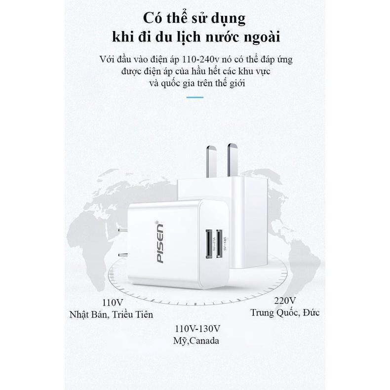 Cóc sạc PISEN DUAL USB Charger 2.1A - 2 cổng sạc - Hàng chính hãng