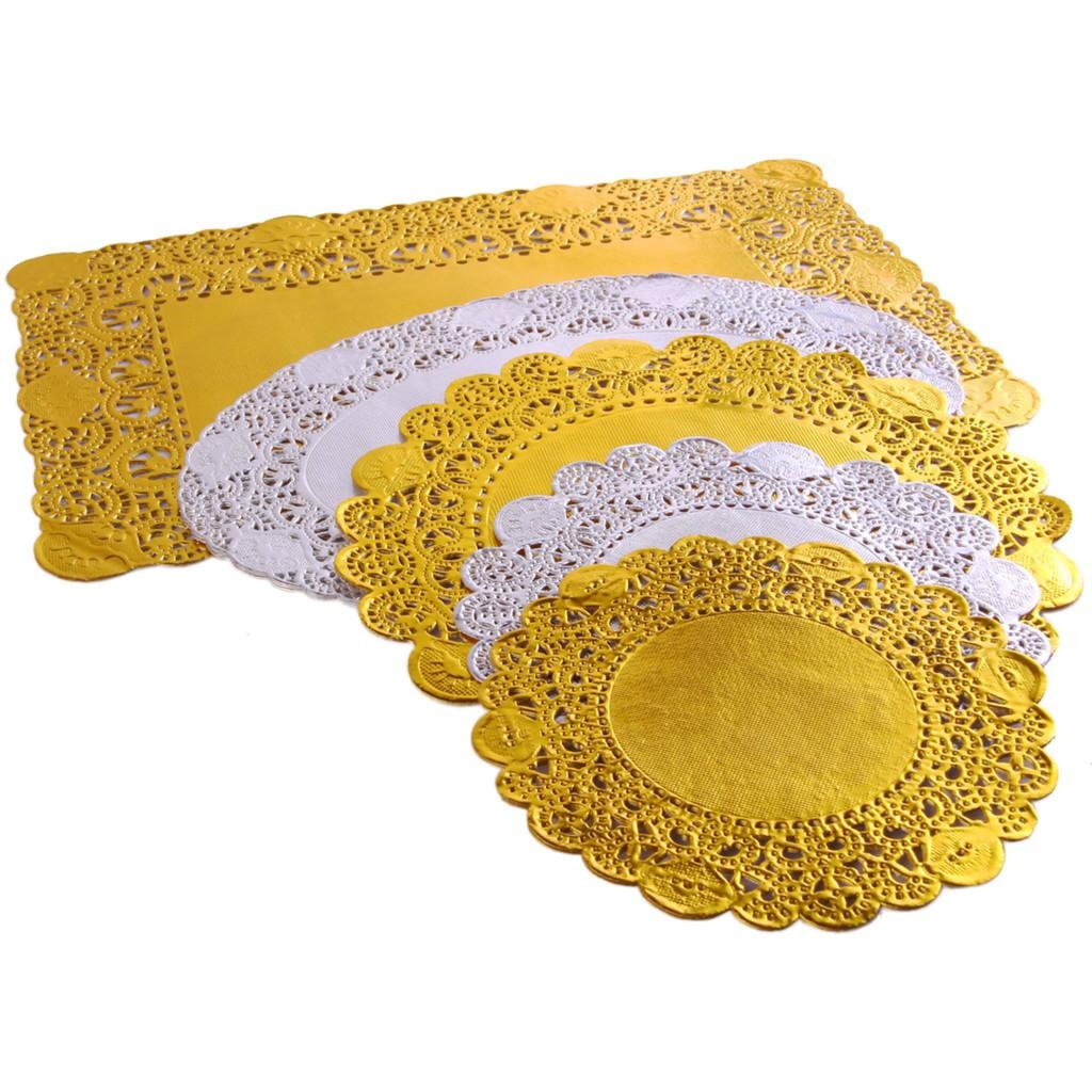 Giấy lót viền hoa tròn màu vàng size 8 inch ~ 20cm