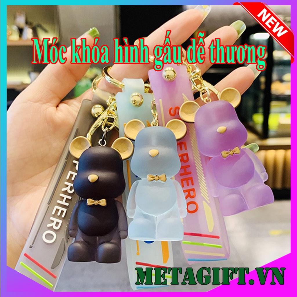 Móc khoá hình con gấu pha lê trong suốt dễ thương treo balo, túi xách, móc chìa khóa xe máy