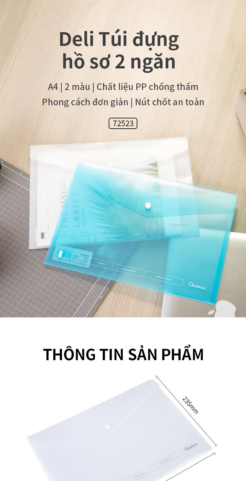 Túi Hồ Sơ A4 Deli - Xanh/Trong Suốt - 1 Chiếc - 72523