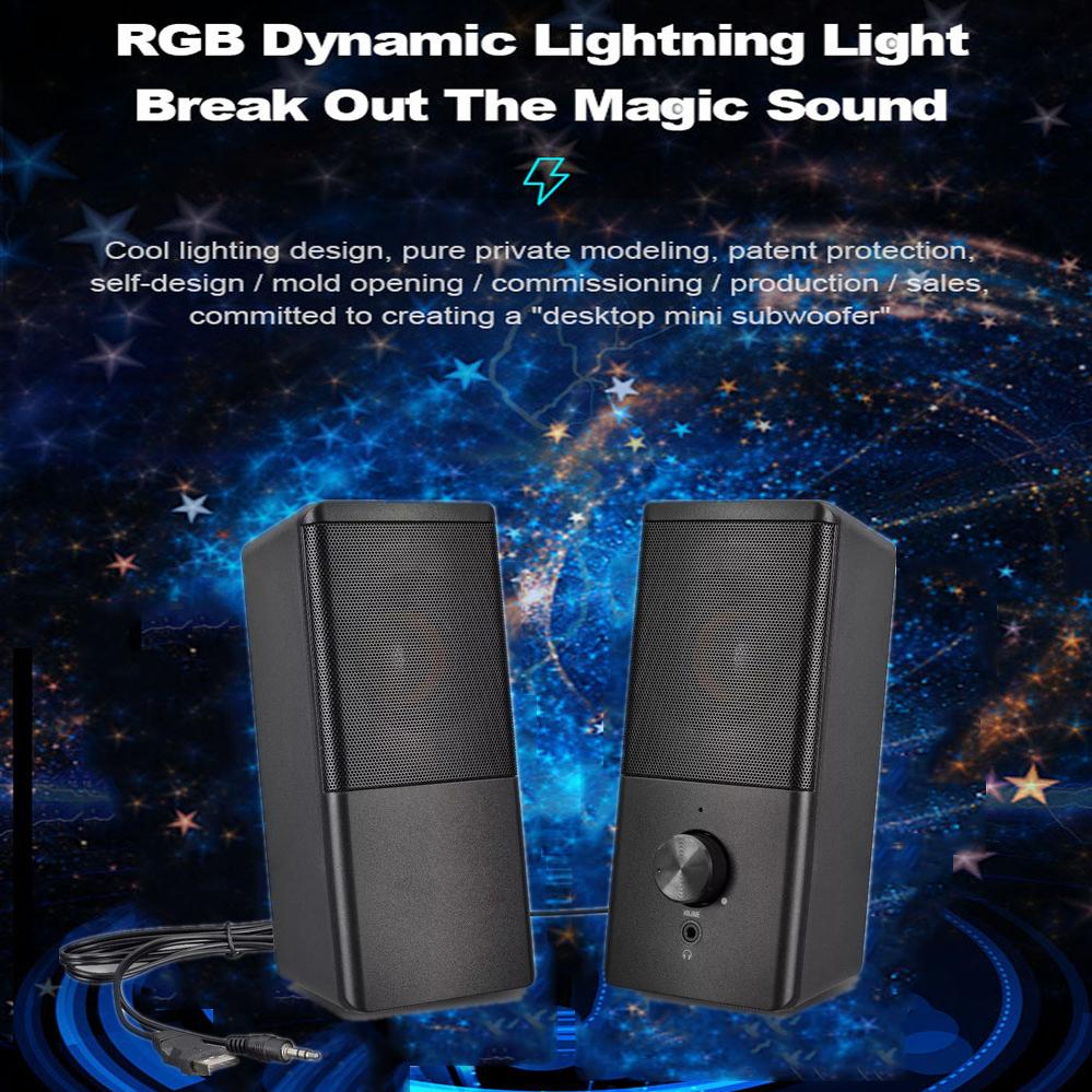 Aux stereo vòm âm nhạc loa rgb thanh âm thanh cho máy tính 2.0 pc home máy tính xách tay loa tv loa màu: màu đen