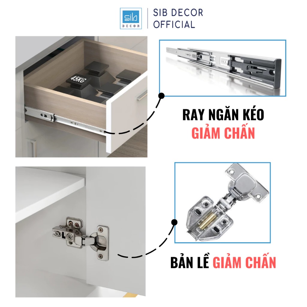 Tủ Gỗ Đa Năng Cửa Kính 80cm, Tủ Decor Phòng Khách, Nhà Bếp Màu Trắng Oak (Sồi) SIB Decor KG21