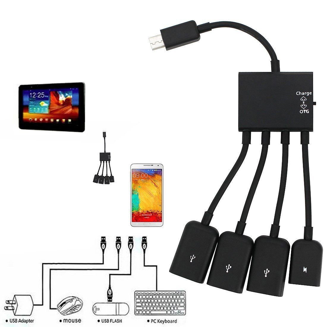 ROGTZ Cáp OTG 4 đầu cho Android - Kết Nối Điện Thoại Với Bàn Phím Và Chuột - Hàng Nhập Khẩu