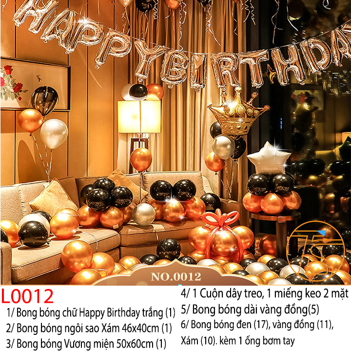 Bộ trang trí sinh nhật happy birthday bong bóng nhũ L012 - Sét bong bóng trang trí tiệc dễ thương