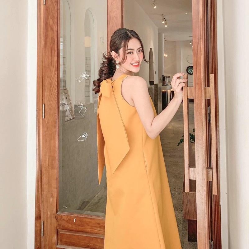 Đầm váy suông sát nách nơ sau 2 màu phù hợp đi chơi đi làm