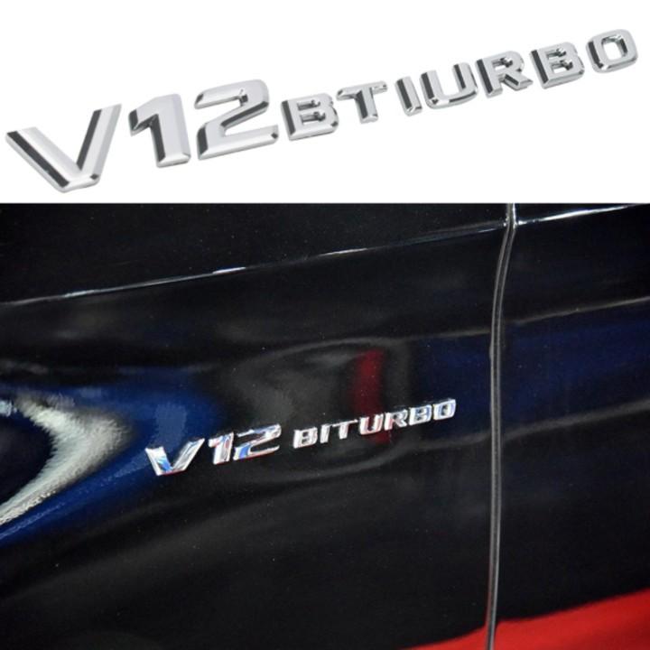Decal tem chữ V12-Biturbo dán hông xe ô tô Mercedes - Chất liệu nhựa ABS cao cấp được mạ Crom - 2 màu: Đen và Bạc