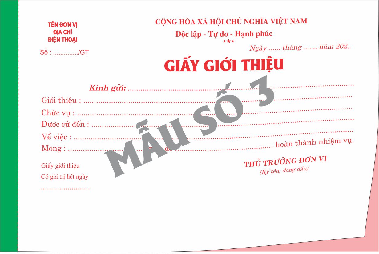 Giấy giới thiệu 2 liên-block 10-chọn mẫu in tên