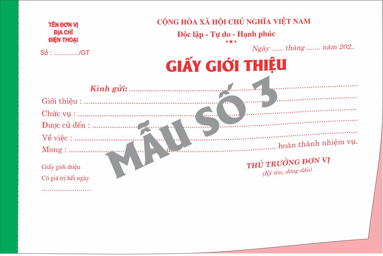 Giấy giới thiệu 2 liên-block 10-chọn mẫu in tên