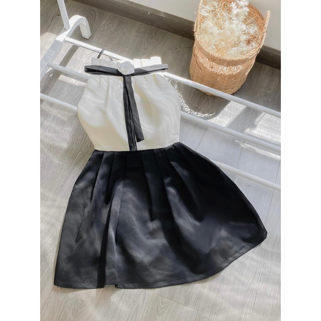 Đầm dự tiệc,Đầm TAFTA KIM TUYẾN CỔ YẾM NƠ PHỐI TÙNG PHI ĐEN Trendy Clothing