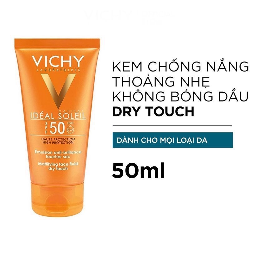 Kem Chống Nắng Không Gây Nhờn Rít Không Màu SPF50  Vichy Capital Soleil SPF50 Face Dry Touch (50ml) -100516689